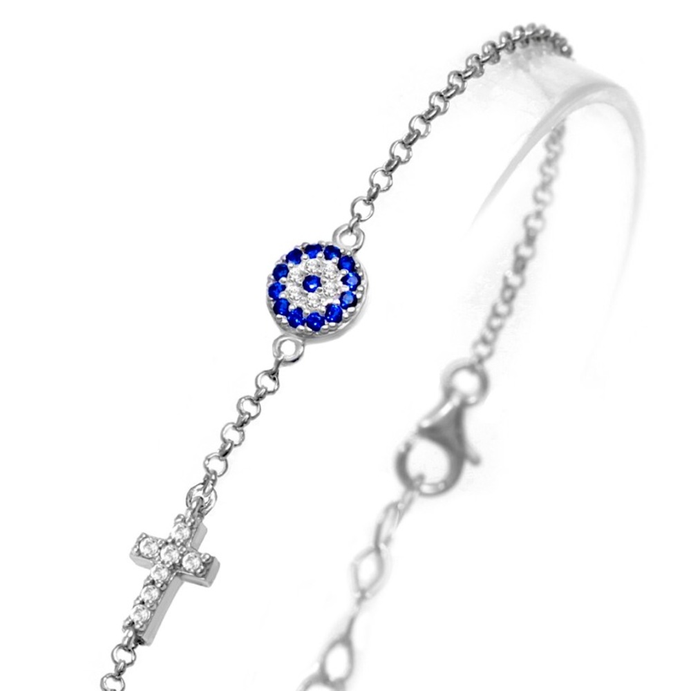 Evil eye bracelet with cross